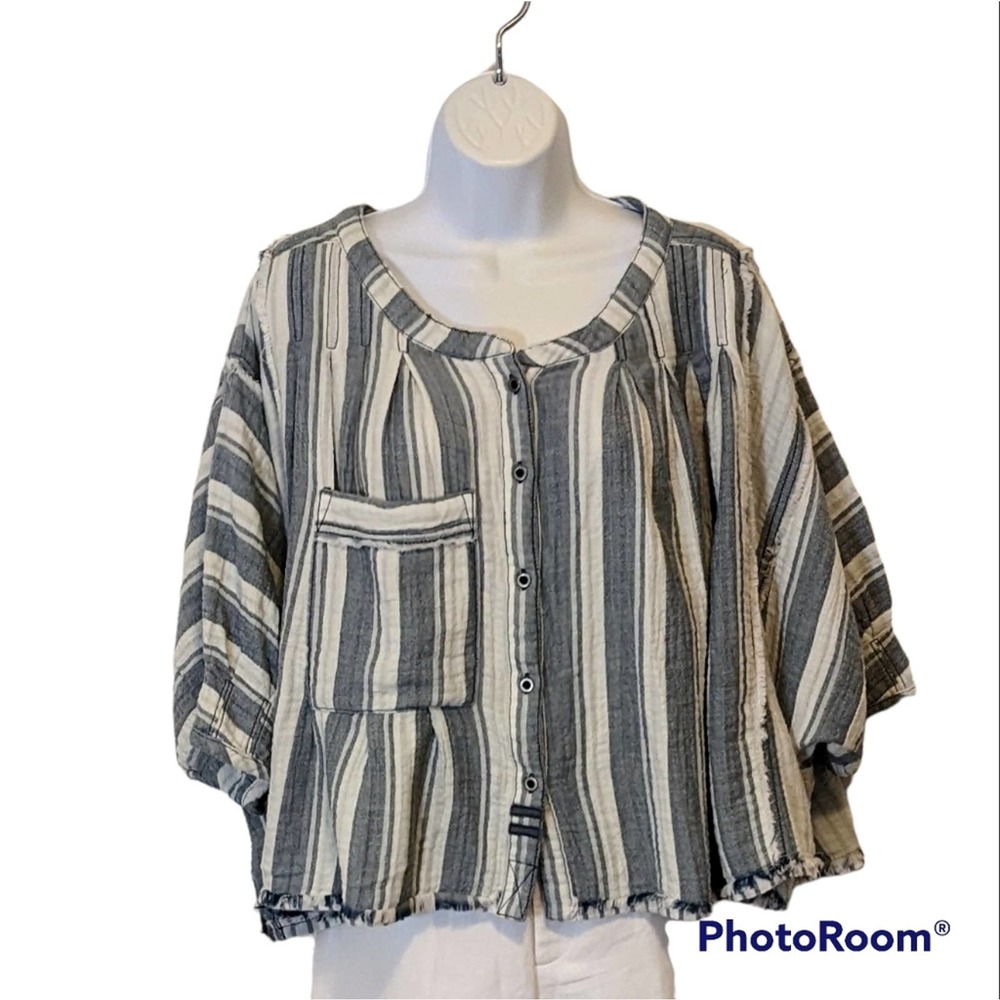 We The Free Loose Fit Boho Hippie Blue/White Soft Cotton Tent Crop Top Size M